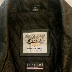 Wilsons Open Road Leather Motorcycle Jacket Mens XL Black Biker Thinsulate